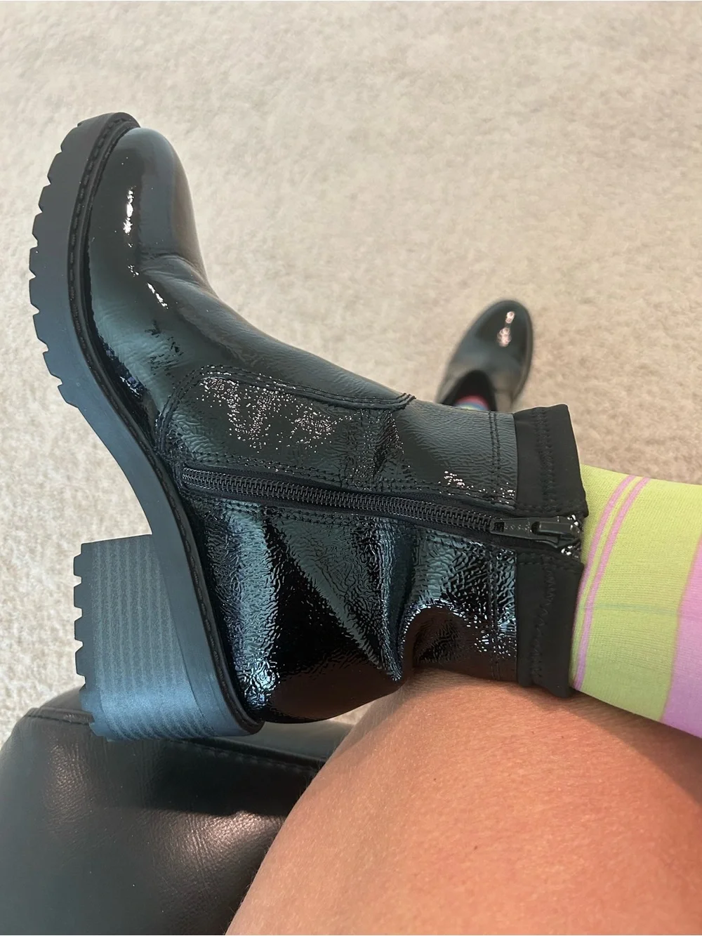 New Salvia Black Patent Ankle Boots with Side Zipper 38